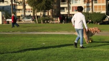 Köpeğiyle oynayan çocuk