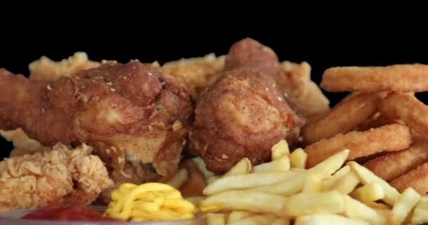 Macro Vista Gustose Patatine Fritte Croccanti Pepite Pollo Con Senape — Video Stock