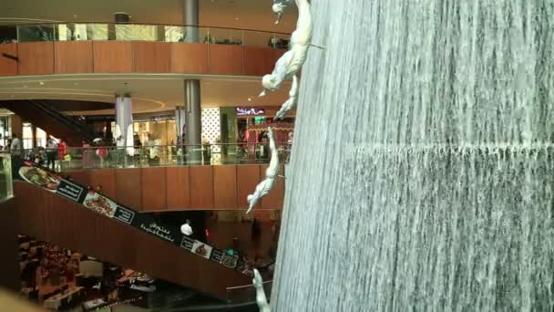 Big Famous Waterfall In Dubai mall — Stock Video