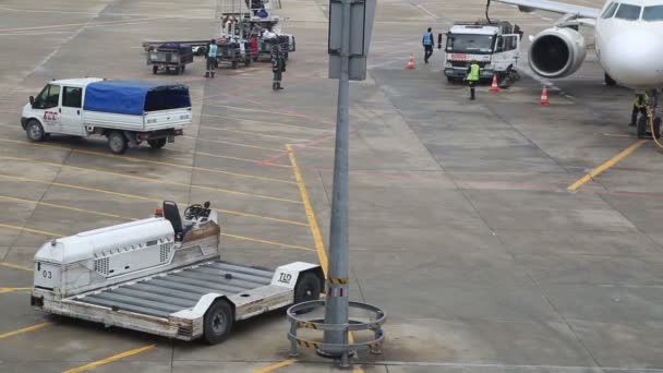 Luggages  loaded onto an airplane — Stock Video