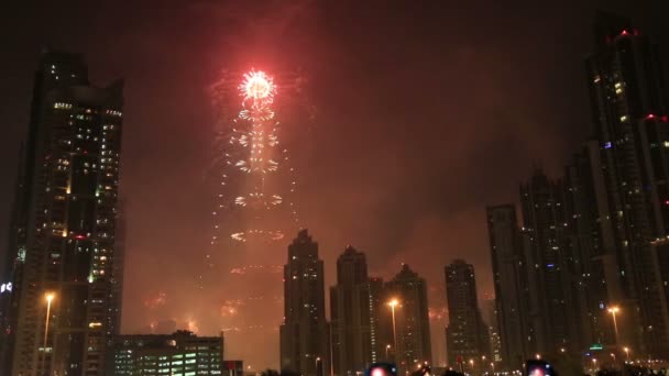 Burj Khalifa Nieuwjaar 2015 vuurwerk — Stockvideo