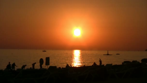 Zonsondergang strand scène in Alanya Antalya Turkije — Stockvideo