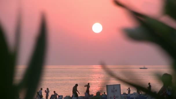 Matahari terbenam yang indah di garis pantai Laut Mediterania — Stok Video