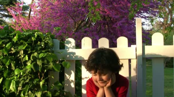 Glücklicher kleiner Junge träumt vom Tag — Stockvideo