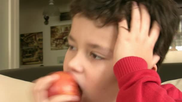 Jongen eten apple 2 — Stockvideo