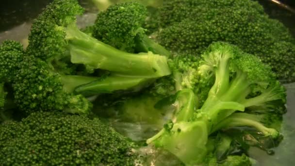 Teste di broccoli biologici bollenti Primo piano — Video Stock
