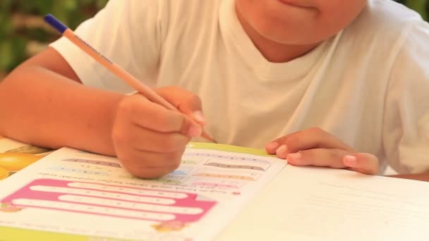 Симпатичный ребенок делает домашнее задание 3 — стоковое видео