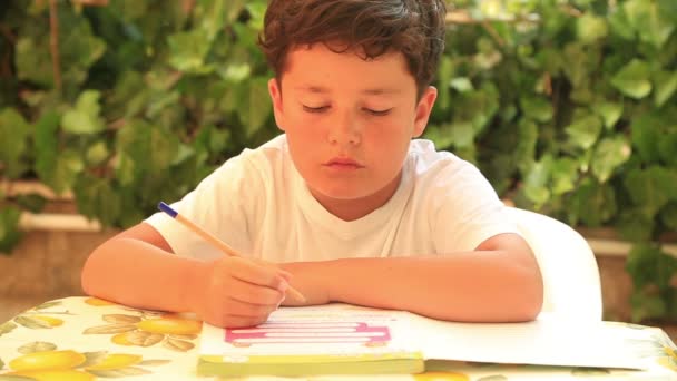 Roztomilé dítě dělat domácí úkoly — Stock video