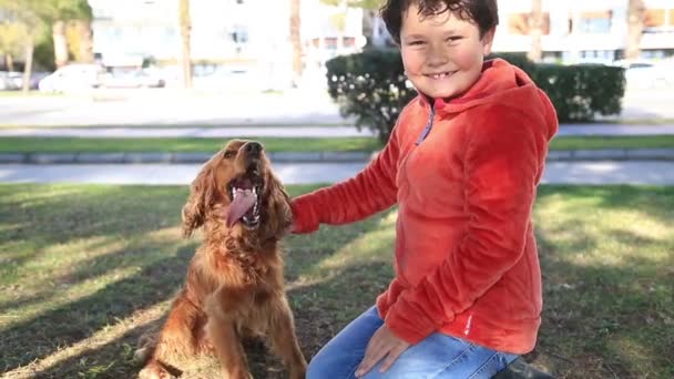 Young Boy With Dog — Stock Video