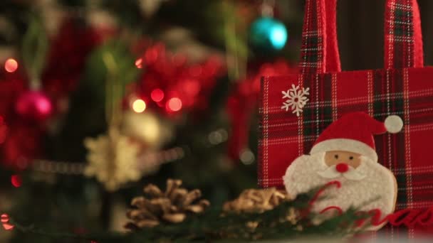 Holiday Christmas scene. Gift under the Christmas tree — Stock Video