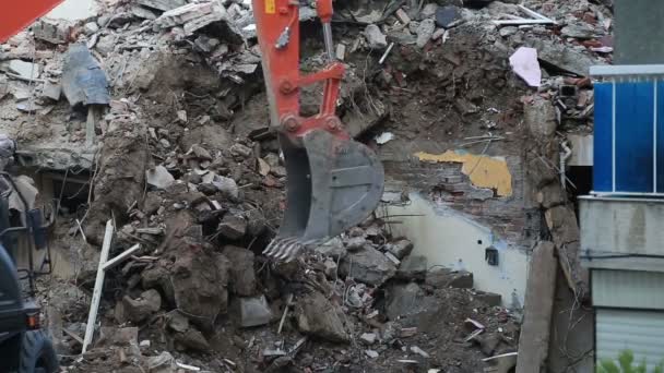 Escavadeira Bulldozer na zona de construção — Vídeo de Stock