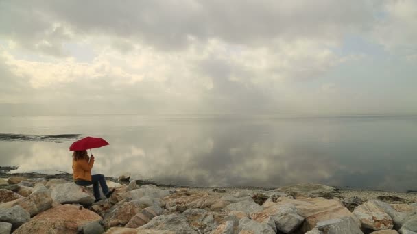 Woman with umbrella — Stock Video