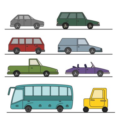 Çizgi film tarzında arabalar.