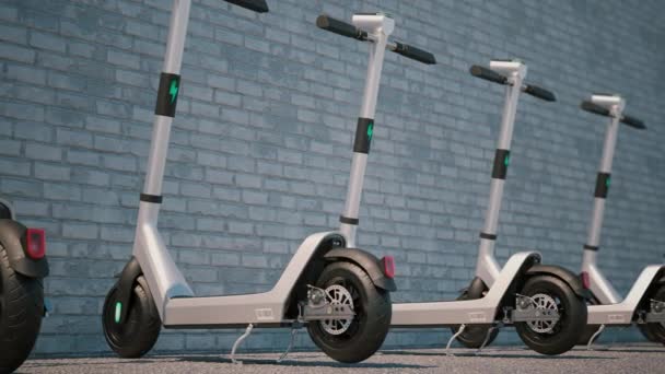 Animation Caméra Avec Les Scooters Électriques Modernes Garés Dans Une — Video