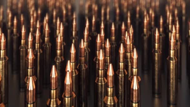 Oändlig Animation Som Visar Rad Kulor Maskingevär Gevär Ammunition Mörk — Stockvideo