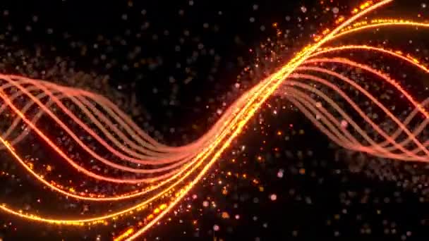 黒の背景に明るいオレンジ色のネオン輝く曲線 4K背景アニメーション — ストック動画