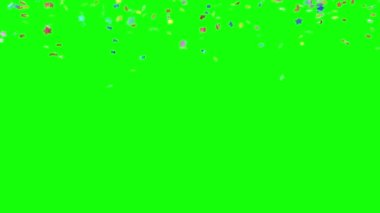 Confetti stars falling on the green screen background with an alpha channel.High-quality Colorful textured confetti stars.4K ProRes 4444 with alpha channel. 3840x2160 Ultra HD.