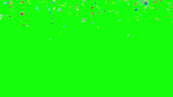 Зірки Confetti Падають Фоні Зеленого Екрану Альфа Каналом Високоякісні Барвисті — стокове відео