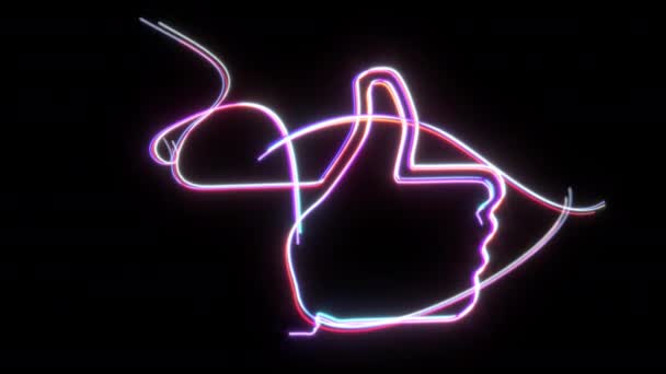 Thumb Neon Line Icon Animation Black Background Animation 3840X2160 Ultra — Stock video