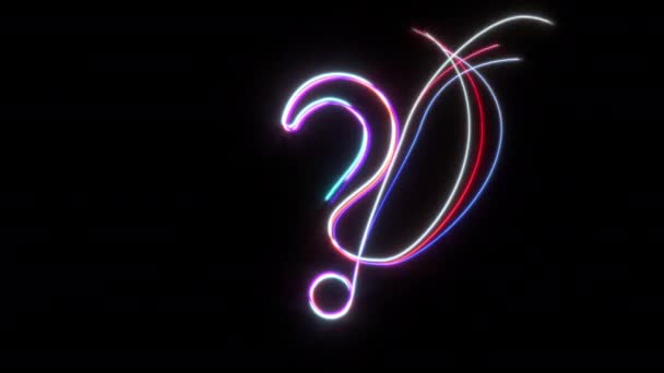 Neon Glowing Question Mark Black Background Problems Solutions Animation — Stock Video