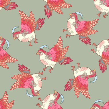 Vintage sorunsuz doku küçük kuş. elle çizilmiş seamless modeli