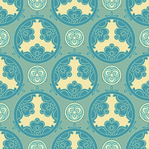 Seamless pattern with decorative circle in classic japanese style in blue colors — Stock Vector