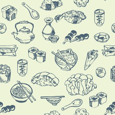 Japon yemekleri sketch vektör seamless modeli