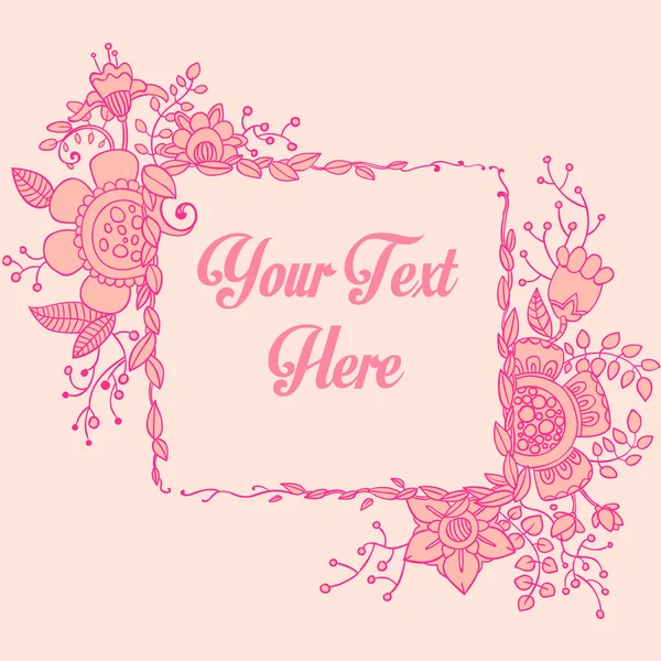 Vintage-Vektor handgezeichnete Illustration, Karte mit einem Rahmen aus rosa Blumen auf weichem hellen Hintergrund. — Stockvektor