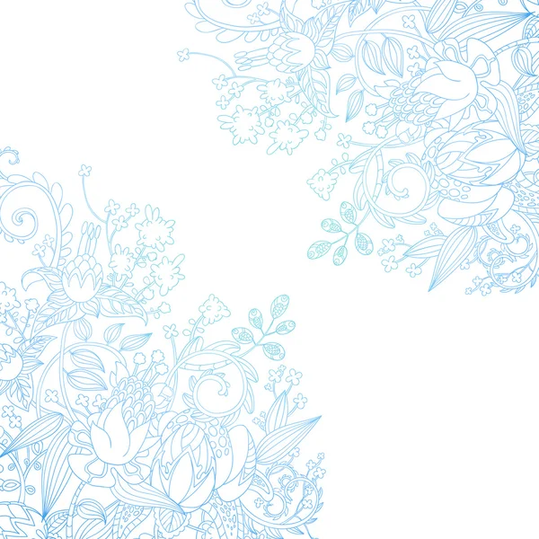 Elegante vector dibujado a mano fondo floral en color azul y blanco — Vector de stock