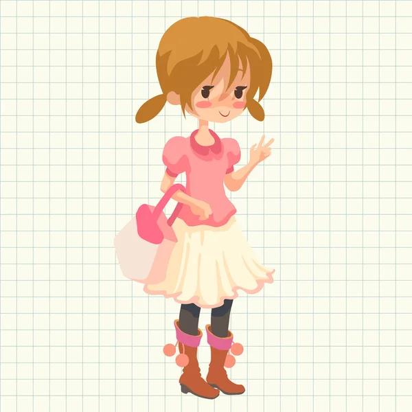 Vektorové ilustrace ploché styl roztomilá holčička v rose — Stockový vektor