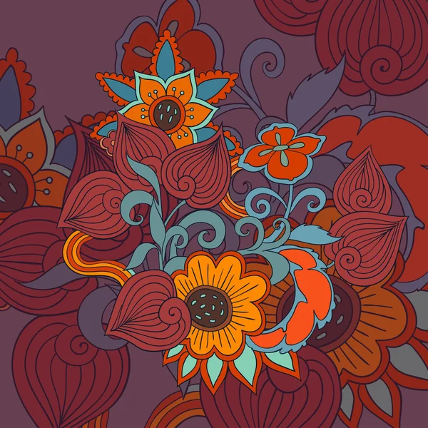 Vector ilustración dibujada a mano de flores abstractas fondo oscuro colorido . — Vector de stock