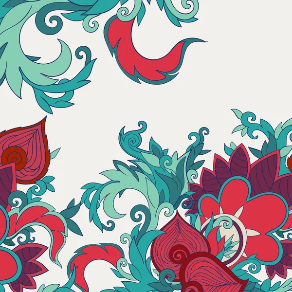 Vector floral dibujado a mano doodle colorido con plantas decorativas y adorno — Vector de stock