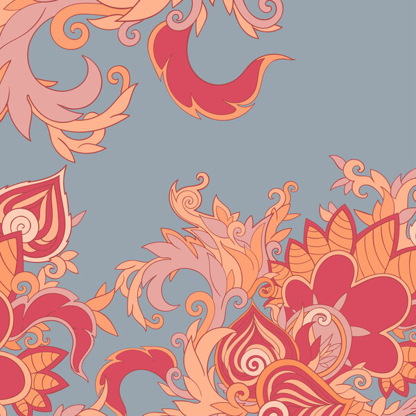 floral abstract hand drawn illustration, red plants on grey background