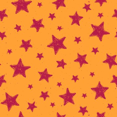 Grunge mor Yıldız turuncu zemin, vektör el çekilmiş seamless modeli üzerine