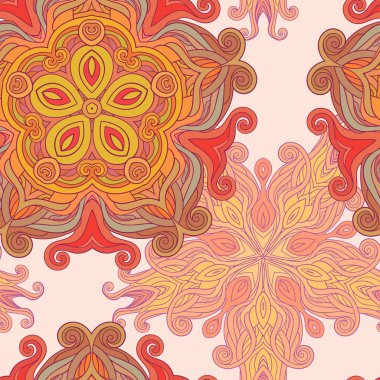 Mandala round ornament, tribal ethnic arabic Indian style, isolated decorative seamless pattern for card design, t-shirt print. Vector fashion illustration, circular abstract floral pattern.