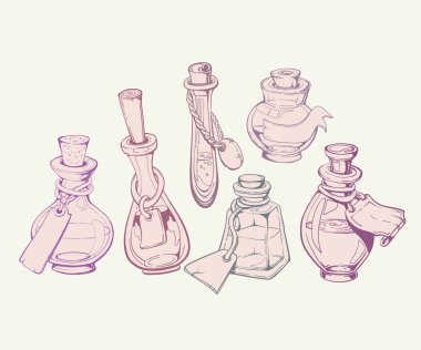 Vector collection of hand drawn decorative and bottles. Vintage decorative glass canning jars  isolated on white