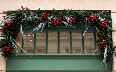 Yeşil kapı ağaç dalları ve böğürtlenlerle süslenmiş.
