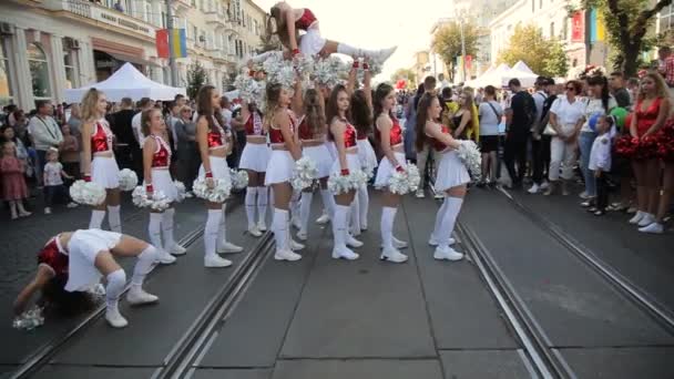 Vinnytsia Ukraine Wrzesień 2021 Zestaw Video Przedstawienie Cheerleaderek Święto Miasta — Wideo stockowe