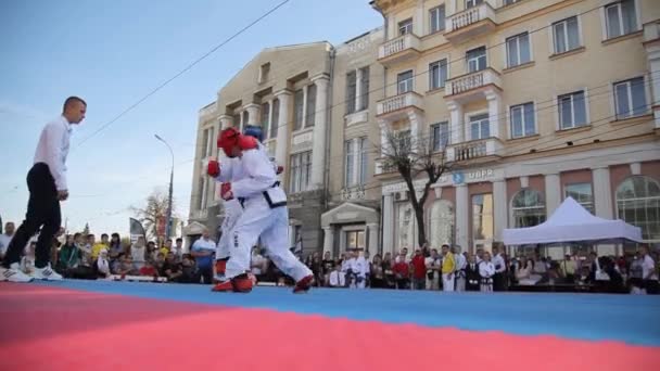 Vinnytsia Ukraine September 2021 Taekwondo Tävling Stadsfestivalen Tävling Utomhus Taekwondo — Stockvideo