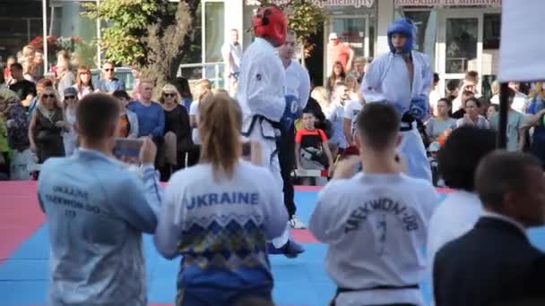 Vinnytsia Ukraine September 2021 Taekwondo Konkurrence Byens Festival Udendørs Taekwondo – Stock-video