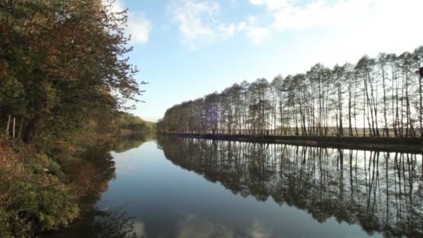 Automne Nature sur les rives du Bug du Sud. Le flux calme de la rivière. Réflexion dans l'eau du ciel et des arbres . — Video