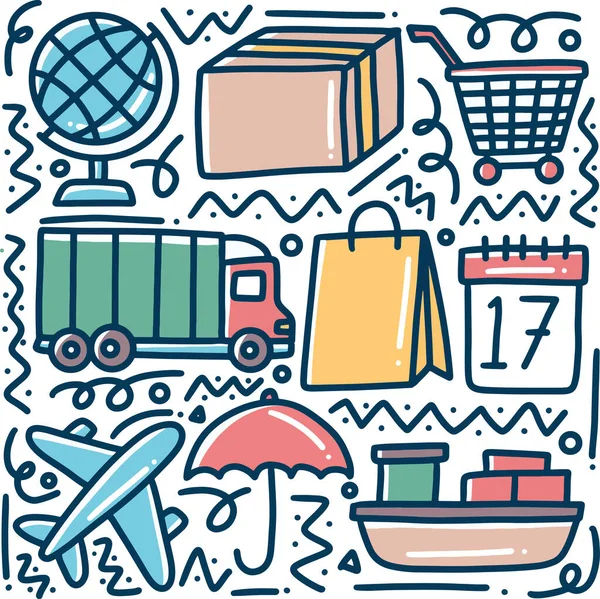 Elle çizilmiş karalama seti ve çevrimiçi alışveriş