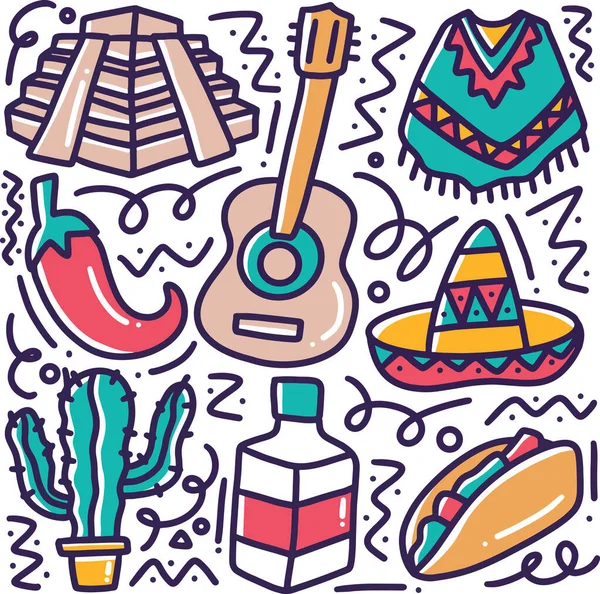 Doodle ensemble de vacances mexicaines dessin à la main — Image vectorielle