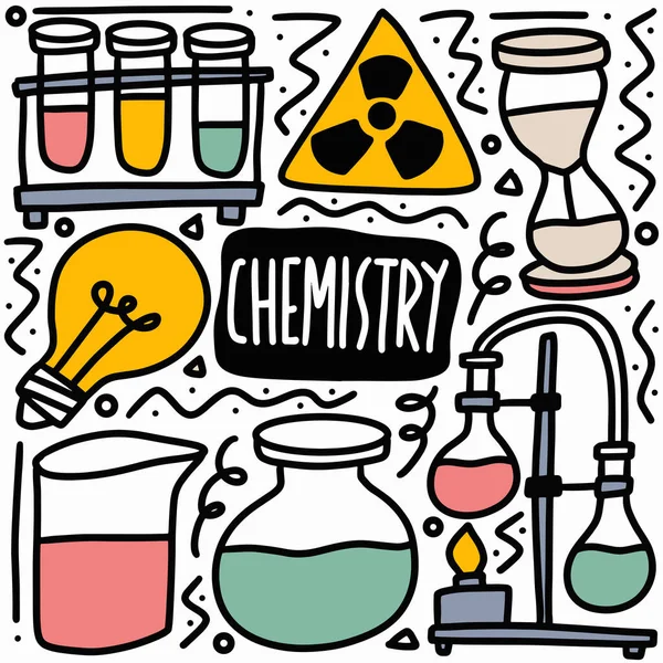 Elle çizilmiş kimya araçlarının karalama kümesi