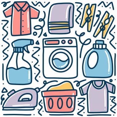 Temizlik araçlarının karalama seti el çizimi