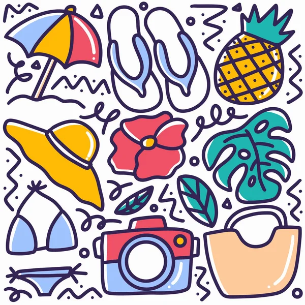 Équipement de plage dessiné à la main doodle — Image vectorielle