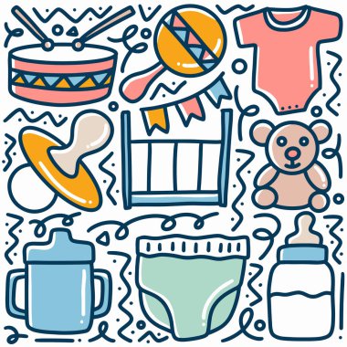 El çizimi kıyafetler, bebek karalama seti.