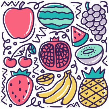 El çizimi meyve karalama seti