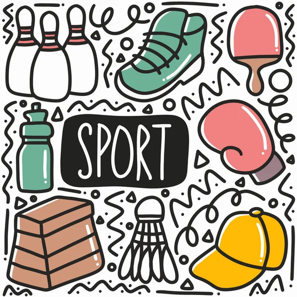 Set di scarabocchi sportivi disegnati a mano — Vettoriale Stock