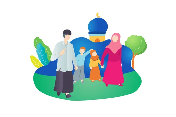 イスラム教徒の家族のスケッチイラスト — ストックベクタ